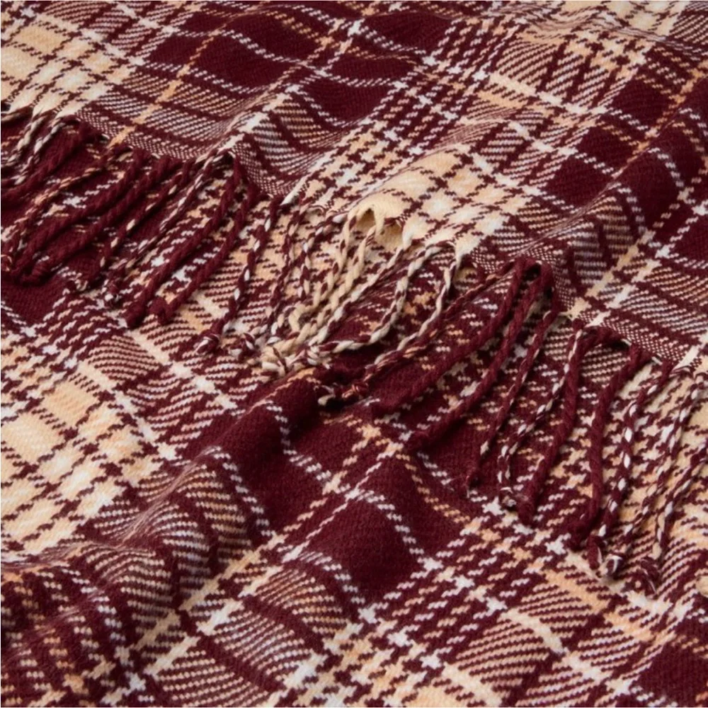 Fall Plaid Woven Throw Blanket Burgundy/Cream - Hearth & Hand™ with Magnolia